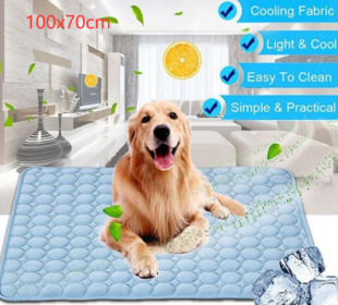 Pet Dog Cat Ice Silk Cold Nest Pad For Cooling In Summer (Option: Blue-102x70cm)