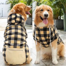 Plaid Dog Hoodie Pet Clothes Sweaters with Hat and Pocket Christmas Classic Plaid Small Medium Dogs Dog Costumes (colour: Zipper pocket coat beige black)